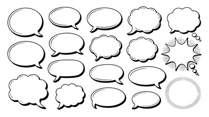 Fototapeta premium Variety of hand-drawn style speech bubbles great for expressing thoughts, quotes, and ideas, perfect for creative projects and designing unique layouts now