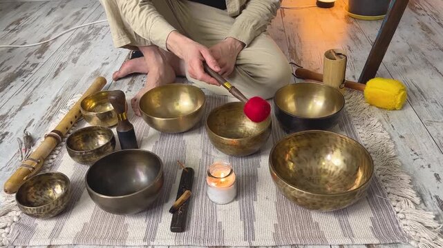 meditation with singing bowls and gong