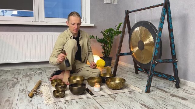 meditation with singing bowls and gong