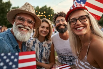 Family and friends celebrating american 4th of july outdoors
