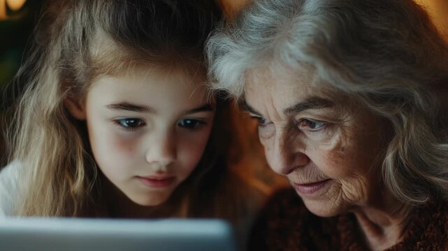 Older woman and young girl with laptop