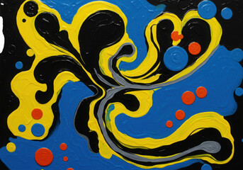 Naklejka premium Abstract painting with fluid shapes and vibrant colors on a dark canvas