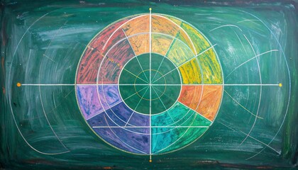 Circular color chart on a chalkboard