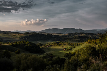 Naklejka premium Magical summer sunset light in the mountains of Maramures, Romania