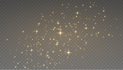 Gold glitter dust and bokeh lights. Golden sparkle overlay effect. © Iryna