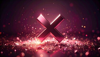 Shimmering Metallic X Symbol Surrounded by Sparkling Particles on Dark Backdrop