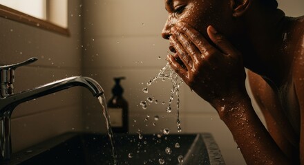 Woman's Refreshing Skincare Routine, Exfoliating and Cleansing her Face