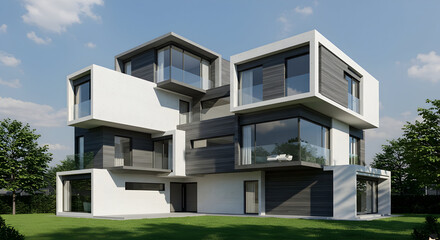 A house that looks like a collection of stacked boxes