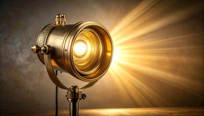 Vintage brass table lamp with filament bulb and industrial spotlight design on dark surface