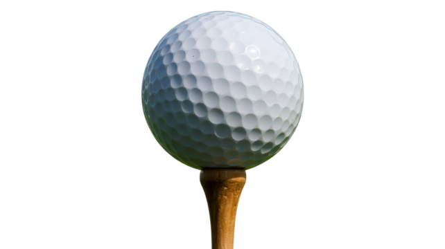 Ready to tee off? A pristine white golf ball sits poised on a wooden tee, ready for action and showcasing the anticipation of a perfect swing for success
