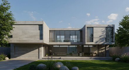 A house with a blend of rough concrete and polished glass