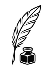 Quill Pen and Ink Bottle Vector - Symbol for Writing, Creativity, and Storytelling