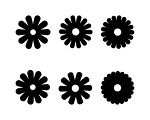 Black flower flat vector set. Abstract floral design silhouette and shape. Minimalist botanical elements  for decoration, logo. Chamomile, daisy simple icon set.
