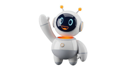 Cute ai robot character waving hello futuristic technology artificial intelligence automation friendly design