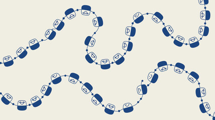 Blue and white stylized chain pattern with square links on a light beige background with simple design