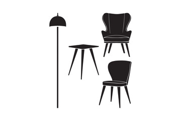 Silhouette of a floor lamp small table and two chairs