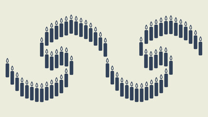 Candles arranged in a wave pattern on a light background creating a symmetrical design element