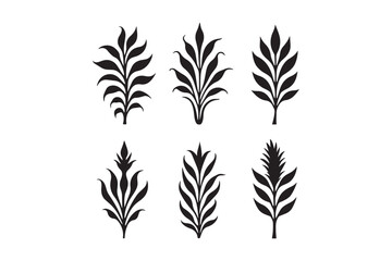 Naklejka premium Six stylized black botanical silhouettes on a white background