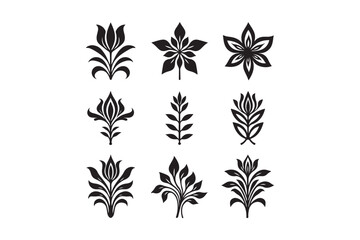 Collection of nine black floral ornate decorative elements