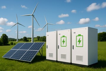 Renewable energy production storing power in battery system