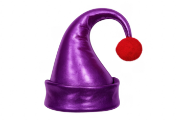 Purple metallic elf hat with red pom-pom