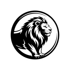 Fototapeta premium Vector lion silhouette logo, a stylish isolated king of the jangle lion head with flowing mane, a minimalist and diametric lion design on white background for logo, branding, and Illustration