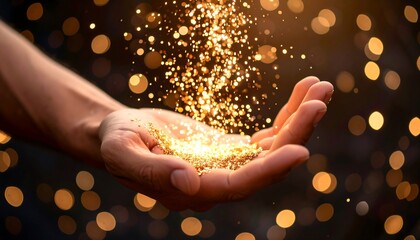 Golden particles cascade from a hand