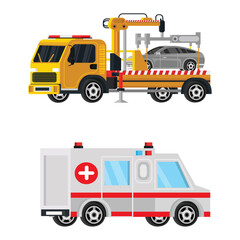 Tow truck and ambulance vehicles for emergency road assistance and medical services