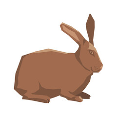 Digital vector art of a brown rabbit in a stylized, angular geometric design isolated