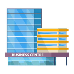 Business Centre Building with Clear Blue and Yellow Glass on a White Background