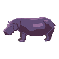 Illustration of a Purple Hippopotamus Standing in a Minimalist Style Design