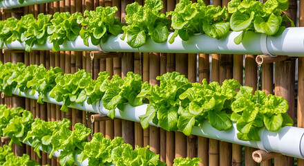 Lush green lettuce thrives in a modern hydroponic vertical farm, highlighting sustainable and efficient agricultural practices for fresh, healthy, organic produce
