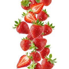 Fresh ripe strawberries cascading down a white surface creating a delicious refreshing culinary display