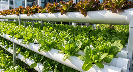 Urban Farming Hydroponic Lettuce and Greens Growing in Sustainable System
