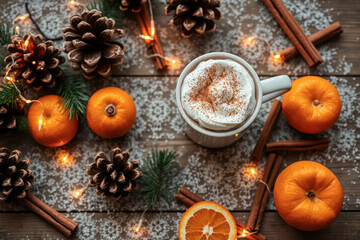 Winter Christmas Hot Chocolate with Oranges and Pine Cones