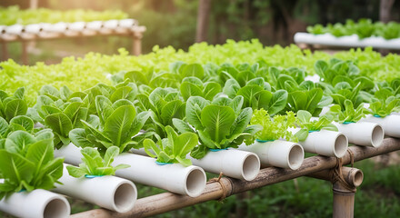 Vibrant green lettuce growing in a soilless hydroponic system, a modern and sustainable approach to agriculture and food production