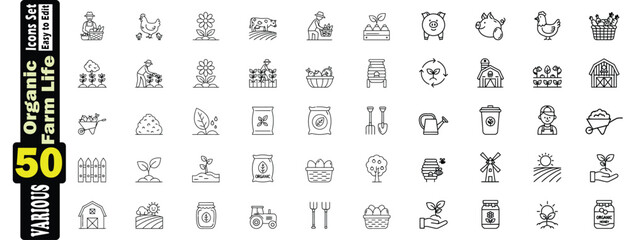 Organic Farm Life Icons Set (2). Vector Graphic Collection. organic, farm, life, icons, set, collection, vector, graphic Illustration. 
