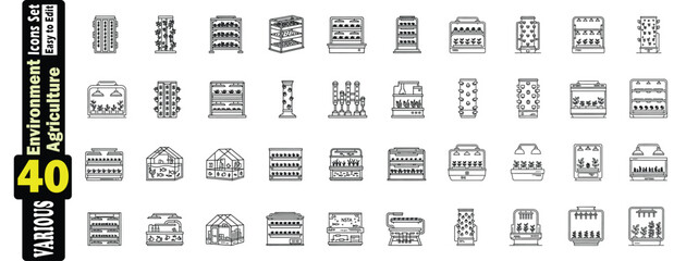 Environment and Agriculture line art vector icons set. Vertical Farming Systems hydroponics, miscellaneous, production, design, vector, organic, easy, plant, agriculture, technology, illustration. 