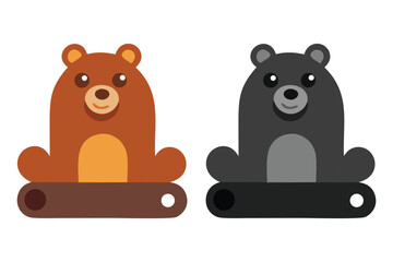 Two Stylized Geometric Bear Figures Sitting on a Base, One Brown, One Gray, animal cartoon
Needle felted animals, soft sculptures.