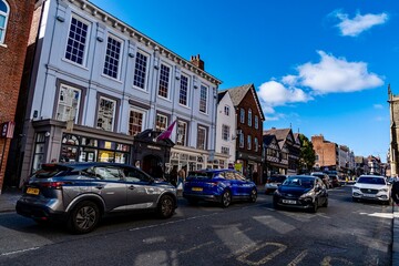 Chester, England, United Kingdom - September 21, 2025
- Downtown Chester in the Cheshire region of England as seen from the area near the city walls and the Roman Ruins.  The area features Roman Ruins