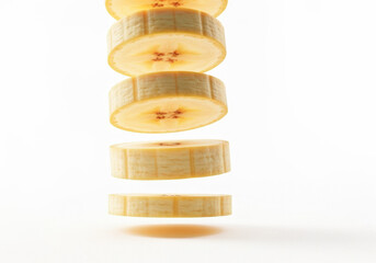 Stacked Banana Slices in Mid-Air
