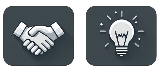 Business Concept Icons Handshake for Agreement and Lightbulb for Ideas.
