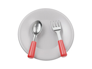 Silver spoon , fork with  plate icon render illustration