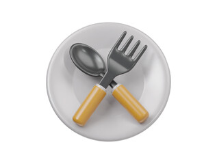 3d spoon , fork with  plate icon render illustration