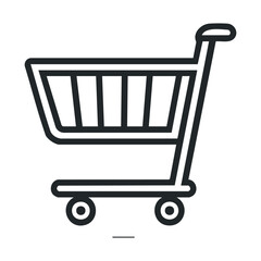 Grocery shopping cart outline design for online marketplaces. Vector black icon