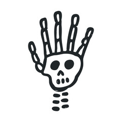 Hand skeleton design concept for Halloween decorations and crafts. Vector black icon