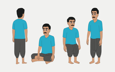 2d Indian Man cartoon character ready for animation moral stories.