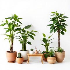 Lush Indoor Plants in Stylish Pots on Minimalist Setting