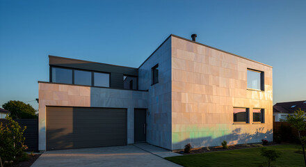 Fototapeta premium A house with a facade that changes color or pattern with light