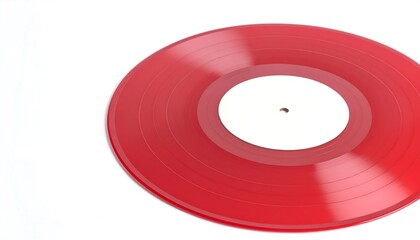 Red Vinyl Record with Blank White Label, Close-up Studio Shot
